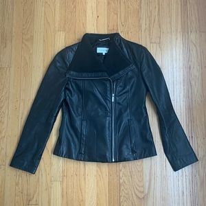 Black Calvin Klein Moto Biker Leather Jacket. Size XS. Good condition.